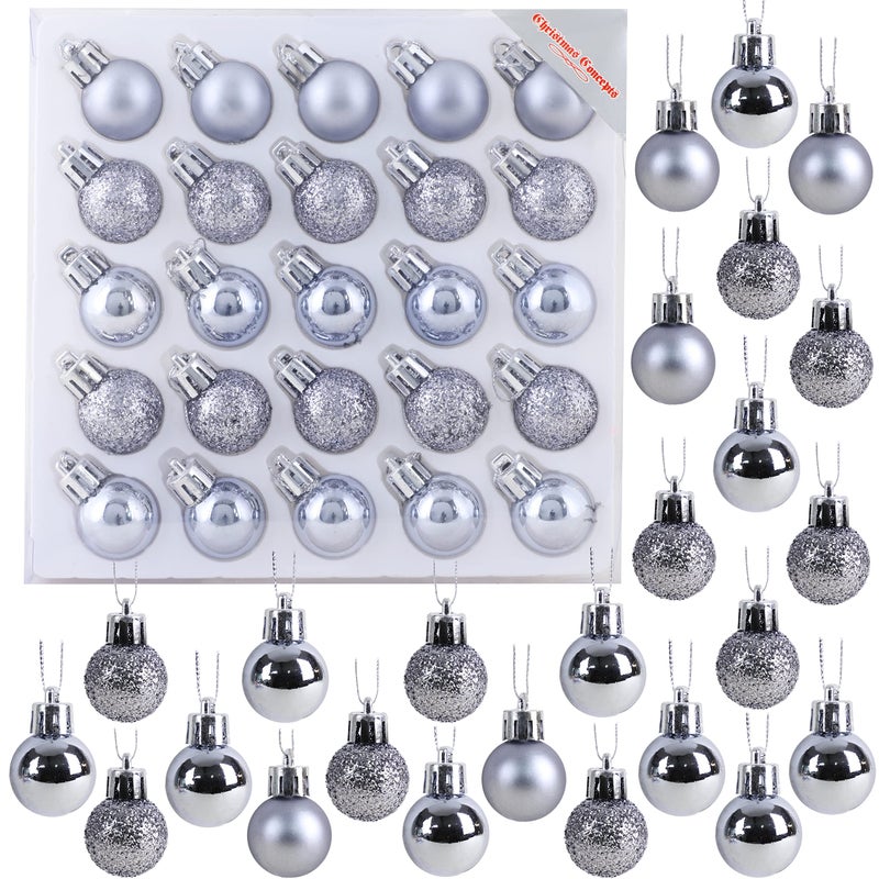 Christmas ConceptsÂ® Pack of 25-25mm Mini Christmas Tree Baubles - Shiny, Matte & Glitter Decorated Ornaments (Graphite Grey) - Image 1